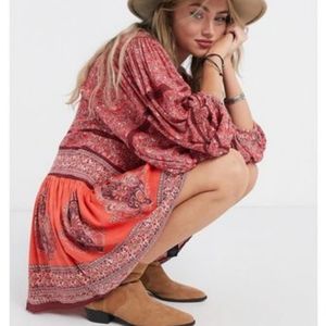 Free People Luna Scarf Print Tunic Blouse XS